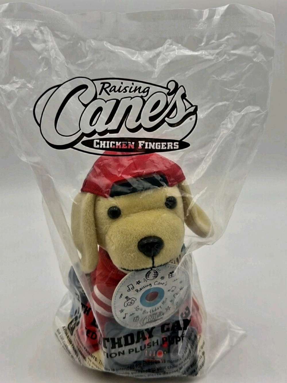 NEW Limited Edition Raising Cane's 30th Birthday Plush Dog w/ Cap, CD & Boombox